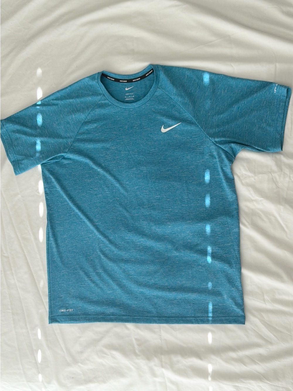 Nike Short Sleeve Dri-FIT | Swim Tee | Teal Blue with White Swoosh